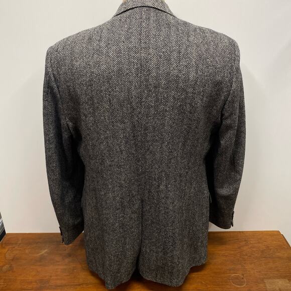 Towncraft 100% Shetland Wool Gray Herringbone Men 44L Blazer 2 Button Sport Coat - Picture 10 of 11